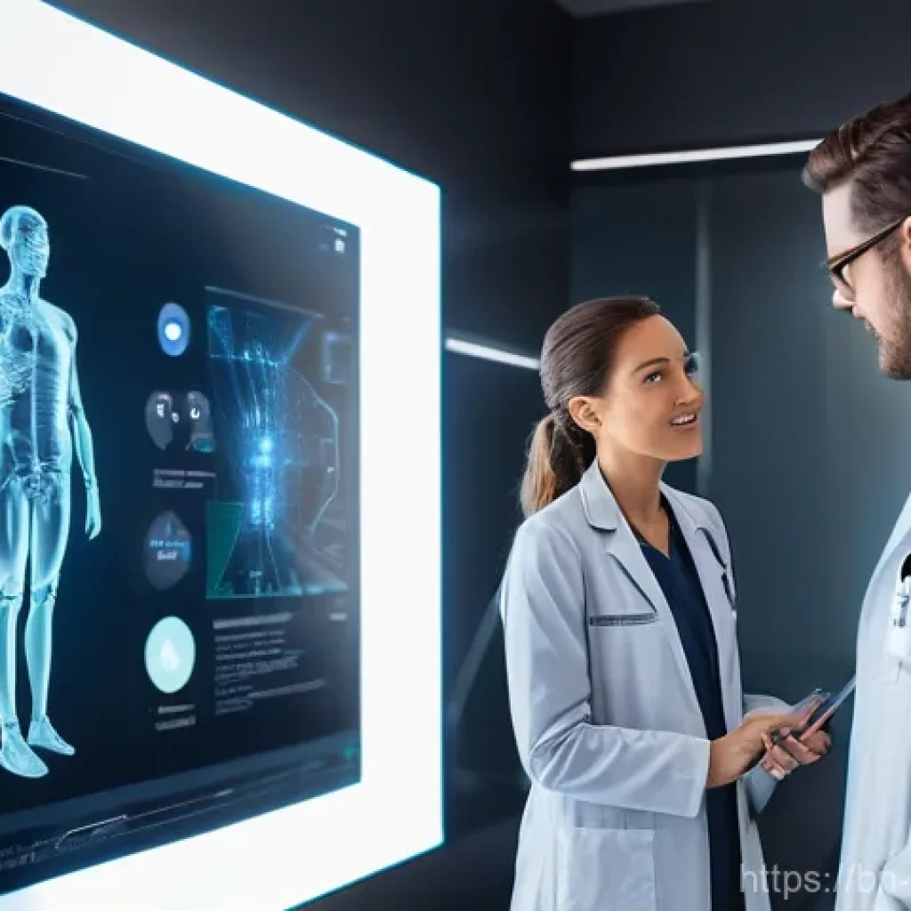 맞춤형 의료 기술 - **Prompt 1: AI-Powered Personalized Healthcare Consultation**
    "A diverse male doctor in a clean,...
