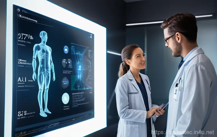 맞춤형 의료 기술 - **Prompt 1: AI-Powered Personalized Healthcare Consultation**
"A diverse male doctor in a clean,...