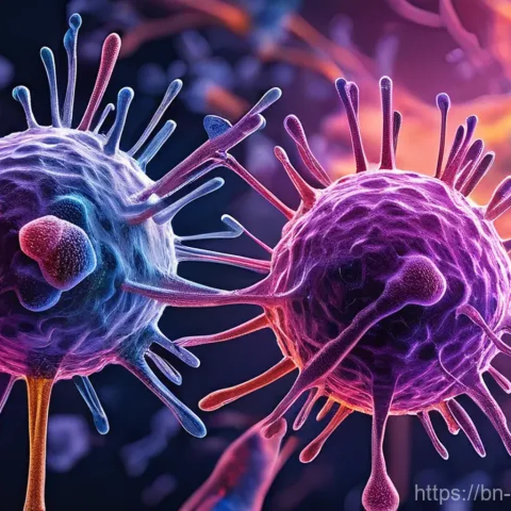 항암제 개발 전략 - Immunotherapy: Empowering the Body's Defenders**

"A dynamic and vibrant microscopic view of a human...