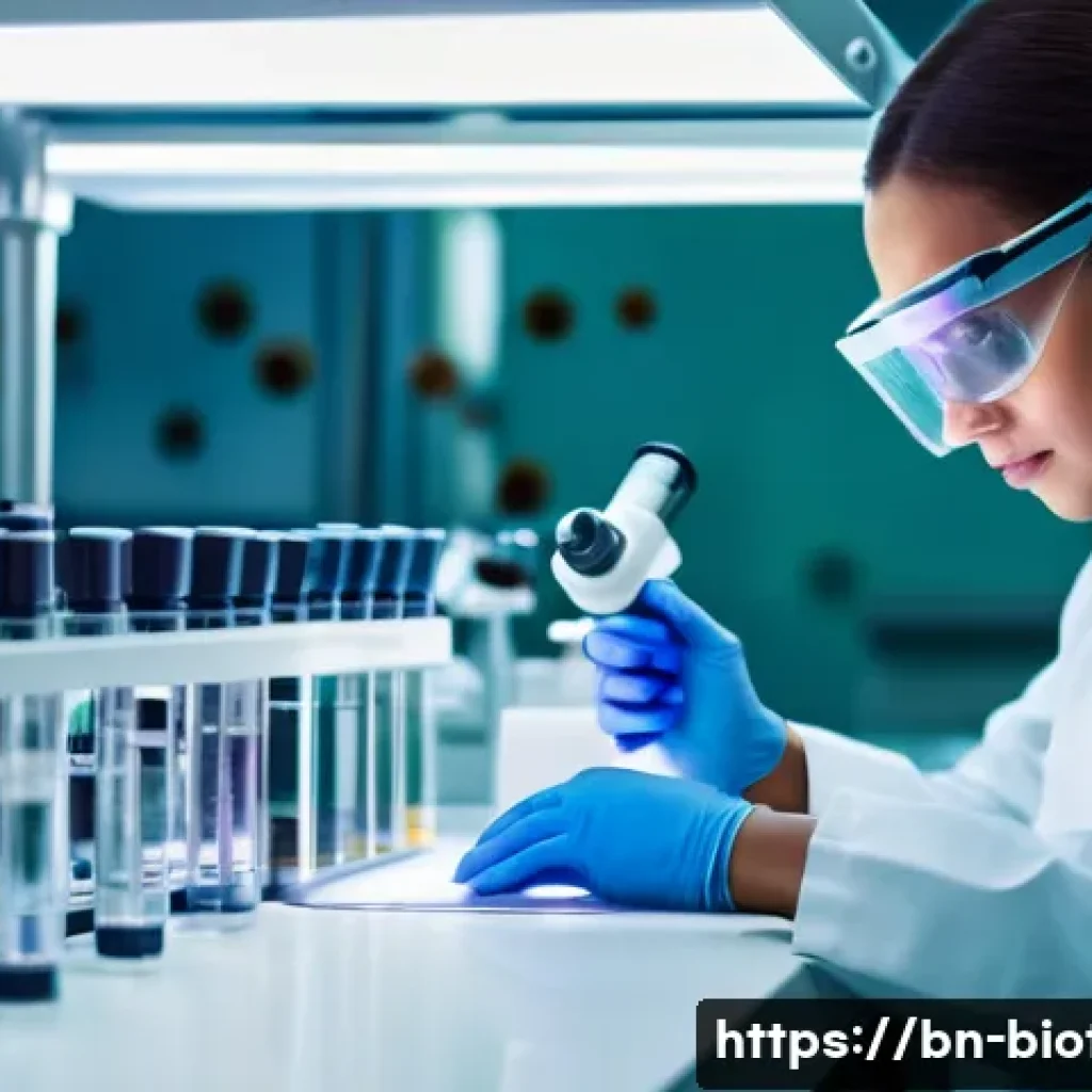CAR T 세포 치료법 - **Prompt:** A bright, sterile laboratory scene. A friendly-looking scientist wearing a lab coat and ...