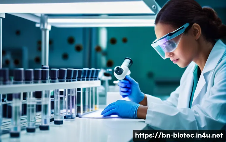 CAR T 세포 치료법 - **Prompt:** A bright, sterile laboratory scene. A friendly-looking scientist wearing a lab coat and ...